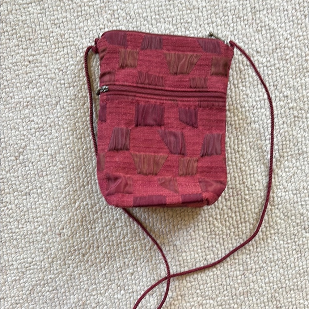 Red Crossbody Bag with Patterned Design